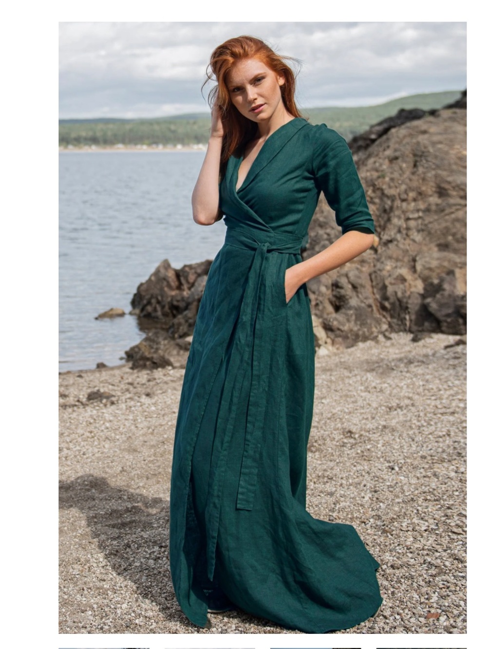 Visible Art Emerald Green Linen Maxi Wrap Size 2X